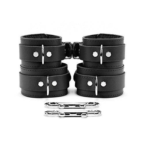Atlas Wrist and Ankle Cuffs Combo Extremely Soft Handmade Leather (Black)