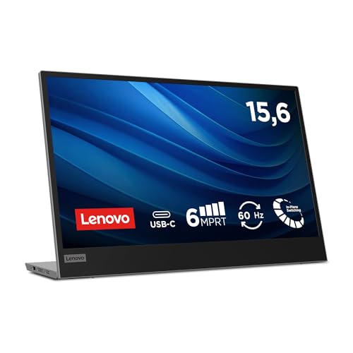 Lenovo L15 Monitor Portatile, Display 15.6" FullHD IPS, 1920x1080, 60 Hz, 6 ms, Input 2xUSB-C, Cavo USB-C a USB-C, Regolabile in inclinazione, Grigio