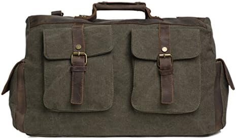 ROCKCOW Weekender Overnight bag Canvas Genuine Leather Travel Duffel Bags for Men and Women