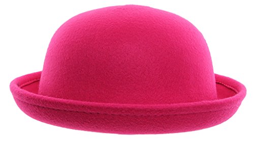 EOZY Girls Wool Felt Roll Brim Bowler Derby Hats Billycock Cloche 21" Rosy