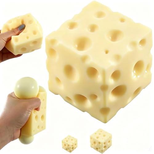 SLEEPHEAD® Cheese Squishy Stress Ball 7cm ，Cute Cheese Block Fidget Toy for Anxiety Relief Soft Silicone ，Squeeze Cheese Squishy Toy for Adults Teens Desk Decor & Party Favor