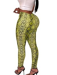 ALLUMK Leggings sexy Piel de serpiente Impreso Pantalones de cintura alta Bodycon Pantalones con cremallera invisible