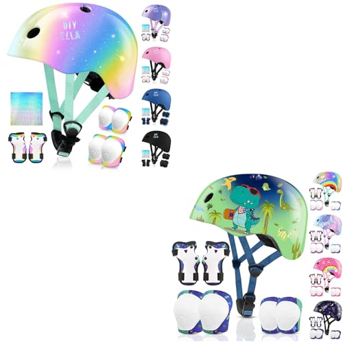 Vvinca Kids Toddler Helmets 3-5 Years, Knee Pads and Elbow Pads Set Wrist Guard Sports Protective Gear Set for Roller Skate Bicycle Skateboard Scooter Girl Boy Birthday Gift