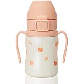 GROSMIMI Insulated 316 Stainless Steel Spill Proof Straw Cup, Water bottle with Flip Top for Toddlers, BPA Free (peach flower, 6oz)