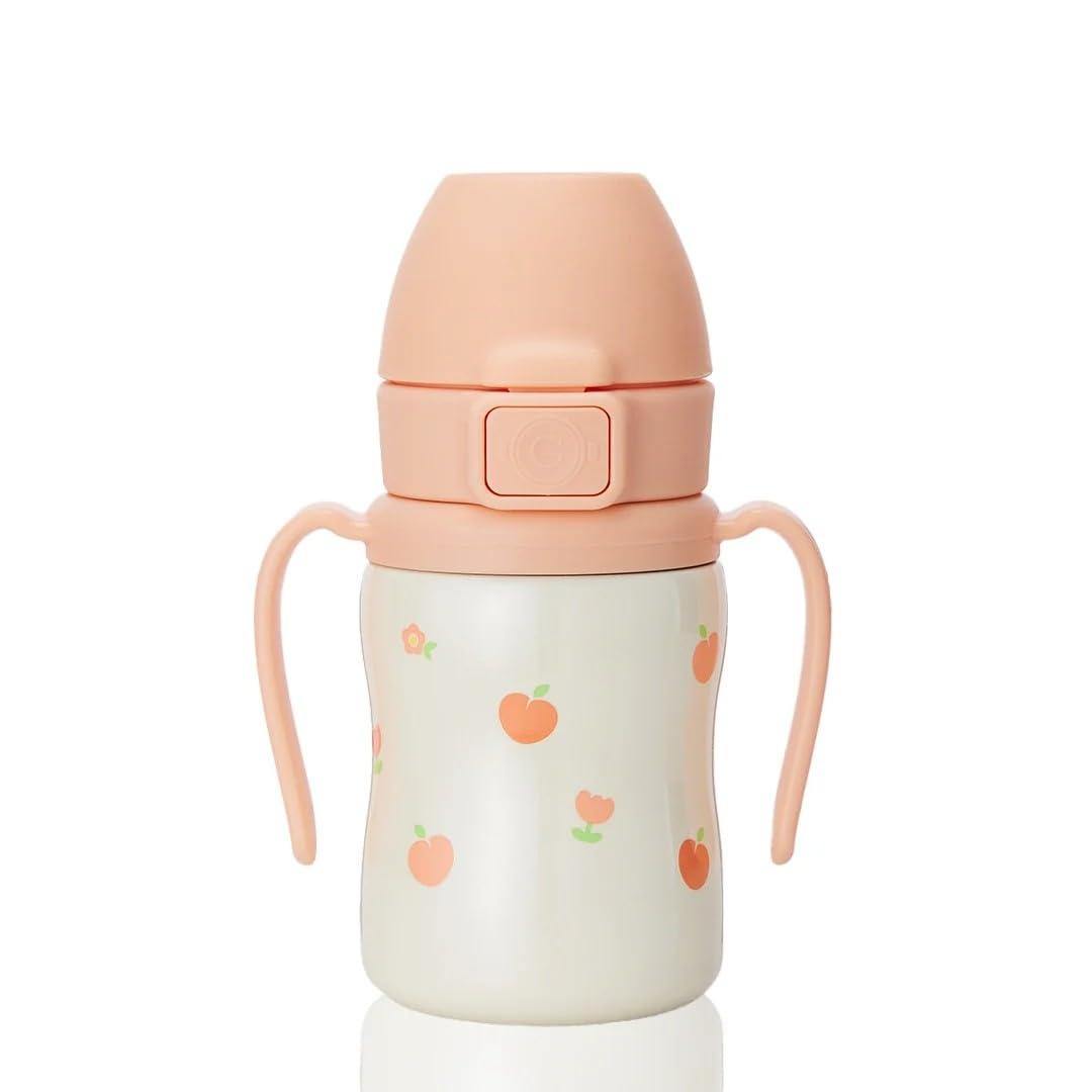 Photo 1 of GROSMIMI Insulated 316 Stainless Steel Spill Proof Straw Cup, Water bottle with Flip Top for Toddlers, BPA Free (peach flower, 6oz)