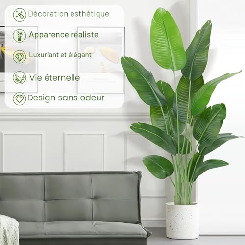 Keeplush Artificial Bird of Paradise Plant, 180 cm High, Large Artificial Indoor Plant, Artificial Banana Tree with 13 Leaves, Artificial Tree Indoor or Outdoor Living Room Office Garden Dec