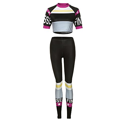 Womens 2 Piece Outfits Short Sleeve Crop Top Pants Set Yoga Gym Jogging Tracksuits Set Sweatsuits