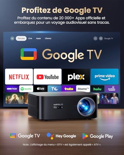 Projector 【1500 ANSI/Google TV】Netflix Including 4K Projector Support, Autofocus/Keystone Native 1080P Smart Full HD WiFi Bluetooth Projector with Remote Voice Control for Home Cinema