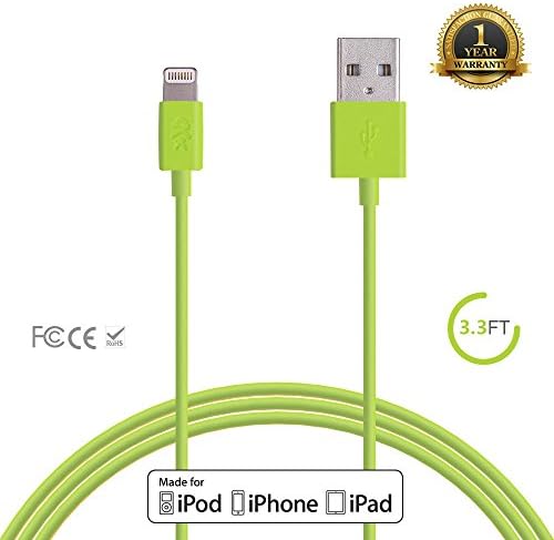 KewlKit Color Your World [Apple MFi Certified] 3.3 Ft / 1M Lightning USB Charger and Sync Cable for iPhone 7 / 6s plus / 6 Plus / 5 / 5s, iPad Pro Unique Green Colorful Cord
