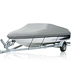 YITAMOTOR Waterproof Boat Cover All Seasons Marine Grade 210D Oxford Fabric Outdoor Protector Compatible for V-Hull Runabout Fishing Ski with Quick Release Buckle and Strap (Gray, 14'-16'L x 90