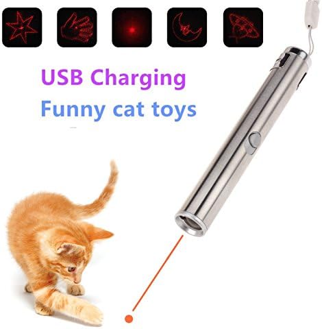 LAVENSA Cat Toy , LED Light Toy Laser Pointer Mini Flashlight with USB Chargeable - Silver