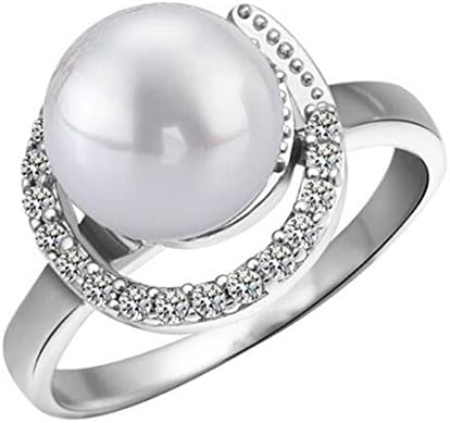VEELFF Simple Pearl Ring Lady Stainless Steel Ring