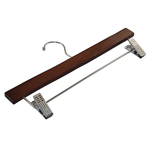 FireKingdom 5pcs Beautiful Dark Cherry Finish Adult Size Solid Wood Wooden Hangers with Polished Chrome Hook Clamp for Clothes Trousers Pants Skirts
