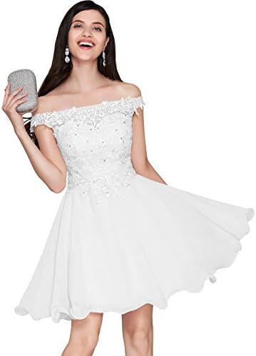 Women's Short Off Shoulder Homecoming Dress Lace Bodice A Line Chiffon Evening Party Gown