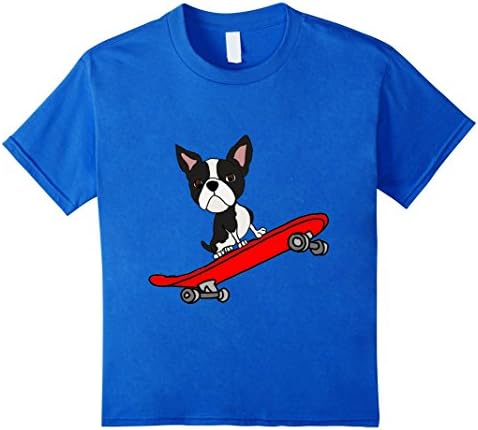 Kids Smilealottees Funny Boston Terrier on Skateboard T-shirt 8 Royal Blue