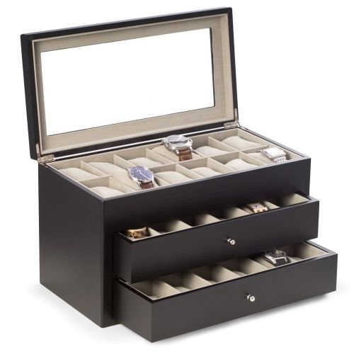 Bey-berk matte black wood 36 watch box