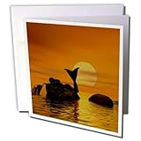 Renderly Yours Fantasy - Marmaid Resting Silhouetted In Sunset - 6 Greeting Cards with envelopes (gc_18590_1)