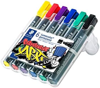 350 WP6-1 Arte Permanente Lumocolor. Caixa exclusiva com 6 marcadores de tinta permanente com ponta chanfrada, cores variadas
