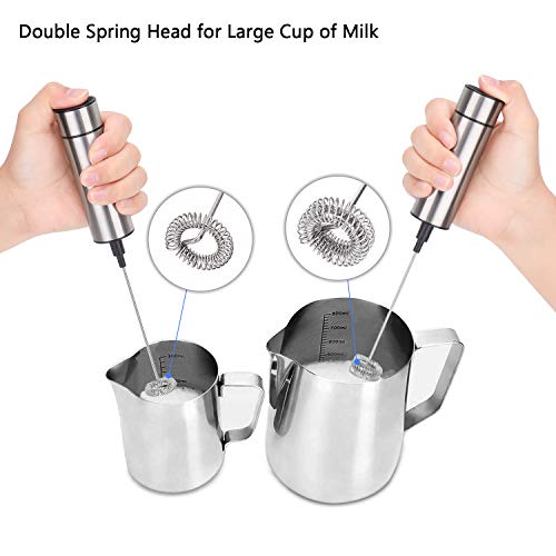 Milk Frother, PEMOTech [3 in 1] Electric Milk Forther with Mix Spoon & 16 PCS Art Stencils, Handheld Portable Frother Foam Maker Double Spring Whisk Head with Additional Single Spring Whisk Head, Foam Maker For Latte Cappuccino Hot Chocolate - Thumbnail 3