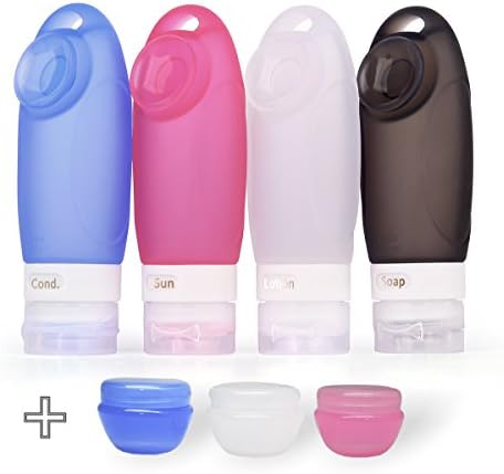 FullPlus TSA Approved Portable Silicone Travel Bottles Set with Cream Jars in Clear EVA Bag (3 oz,Pack of 7)