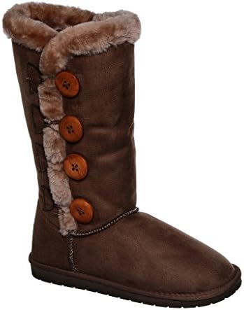 Tina/02 Plain Color Four Button Fur Lined Mid-calf Snow Boots (8, chestnut)