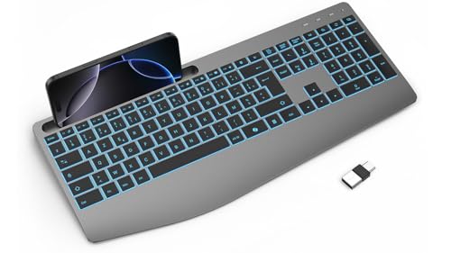 TECURS Ergonomic Wireless Keyboard with Wrist Rest, 2.4G Wireless Quiet Rechargeable Keyboard with Copilot, Backlit, AZERTY Computer Keyboard for Windows 11/10/8/7/Vista/XP, Linux