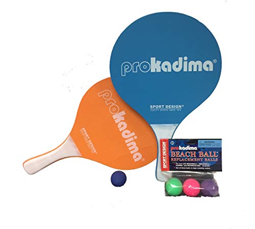 Pro Kadima Paddle Raquet Ball Set - Solid Colors - Bundle Pack (4 Balls Included) (Orange/Blue)