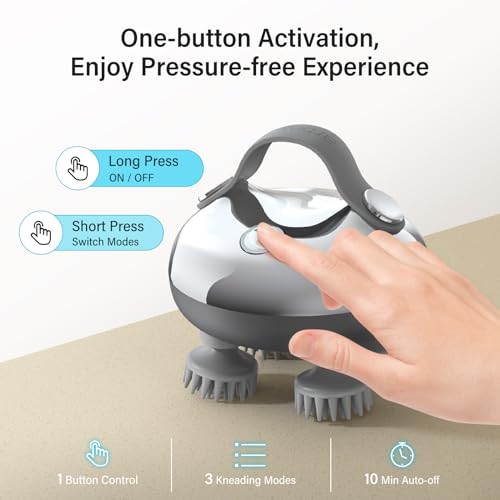 arboleaf Scalp Massager Electric Head Massage IPX7 Waterproof with 8 Removable Massage Heads and 3 Massage Modes, Handy Head Massager for Relaxation, Deep Cleaning (Silver)