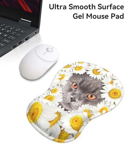 Mauspad mit Gelkissen,Ergonomisches Mousepad mit handauflage mit weichem Gelpolster,Rutschfester Basis und erhöhtem Design(Katze 3)