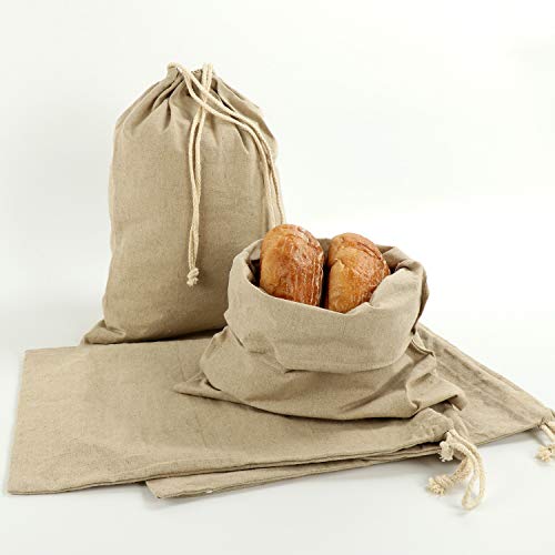 Bread Bags 5 Pack Large Size Linen Bag Ideal for Homemade Bread Reusable Food Storage Housewarming Wedding Gift Storage for Artisan Bread - Bakery & Baguette Bag (Linen, 11.8" x 15.7") - Thumbnail 3