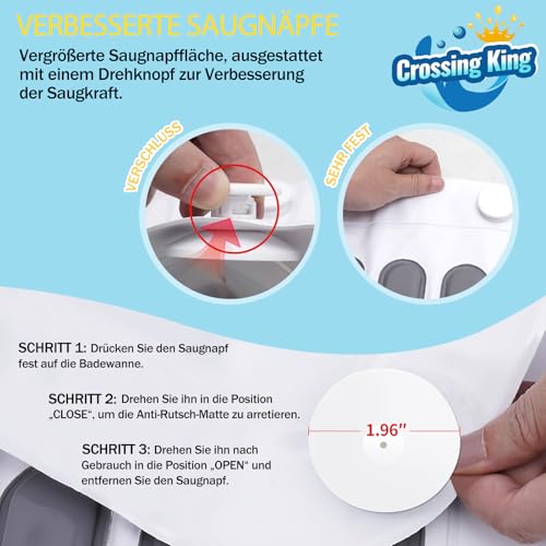 Crossing King Bubble Mat Bathtub, Bathtub Spa Mat for Smooth Surfaces, Improved Machine, 6 Speed Levels for Bubbles, Cushion and Remote Control for Relaxing (Grey)
