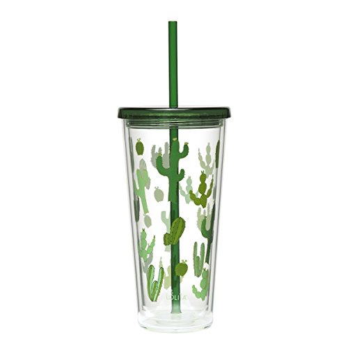 C.R. Gibson 16oz Insulated Double-Walled Acrylic Tumbler With Lid And Straw, BPA-Free Acrylic, Measures 4