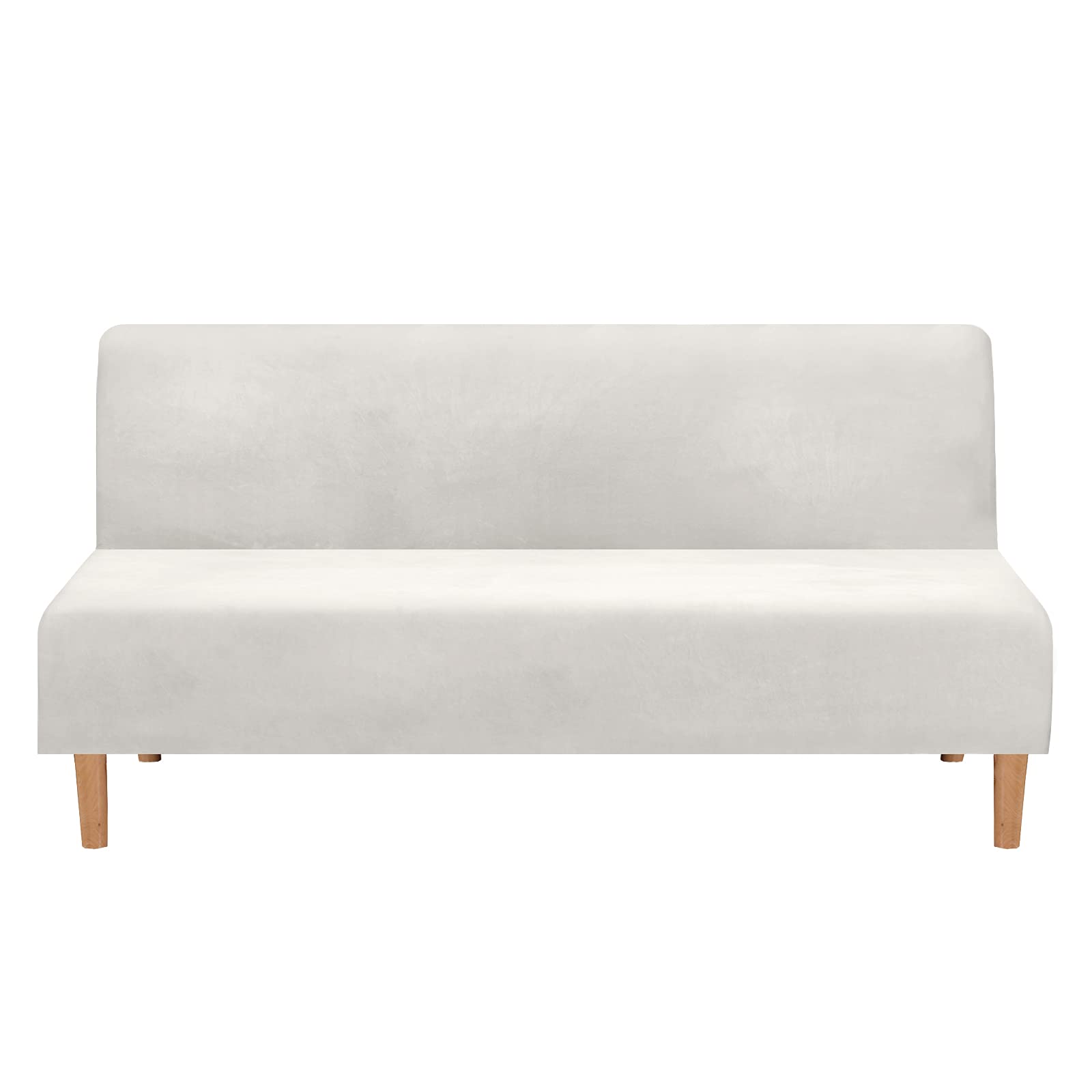Mingfuxin Armless Sofa Bed Covers, Stretch Velvet Futon Couch Cover Thick Soft Cozy Sofa Bed Slipcover Furniture Protector Armless Folding Sofa Bed (Thick Velvet | Beige)