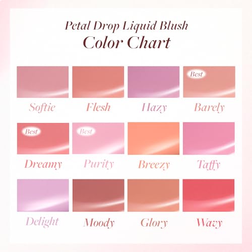 DEAR DAHLIA Petal Drop Blush (Barely) - Weightless Buildable Liquid Blush with High-Pigment, Long-lasting Dewy Finish, Natural Flush. Hydrating, Vegan, Cruelty-Free Korean Makeup for Cheeks. (0.14 oz)