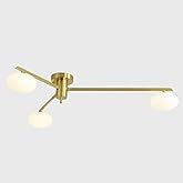 Magiroz 3-Light Flush Mount Sputnik Ceiling Light Fixture,Gold Brass Chandelier Mid Century Modern,Family Dining Table Lighti