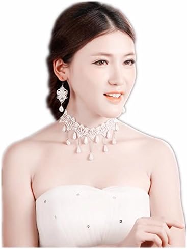Lefinis Vintage Bridal Retro Girl Gothic Lolita Braided Flower White Lace Collar Choker Necklace Earrings Set