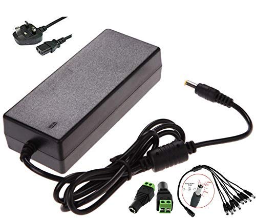 BW 12V 5A 60W DC Power Supply 100-240V AC to 12V DC 5Amp 60Watt Wall Plug LED Transformer with a 8 Way CCTV Power Splitter Cable for CCTV Cameras,LCD TFT Monitors,LED Strip Light and More