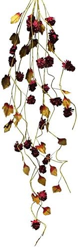 SILK DRIED MINI HOPS CASCADE WITH FAUX LEAVES BURGUNDY/BORDEAUX/WINE