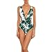 Bikini Factory Women Sexy Green Palm Tree Floral Print Backless Bandage Swimsuit (M)