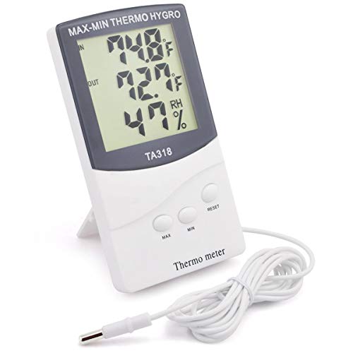 Yesbaby Digital LCD Indoor/Outdoor Thermometer Indoor Outdoor Hygrometer Humidity Thermometer Temperature Meter Min/Max Value 1.5m Sensor Wire for The Management of Air Conditioning Office Hotel Room