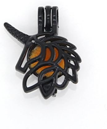 Reyow 10pcs Black Gun Unicorn Pearl Cage Locket Add Perfume and Essential Oils Diffuser Bead Pendant Charms