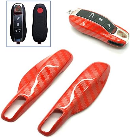 Remote Start Keyless Key Case Cover Shell for Porsche Cayenne Panamera Caman 911 981(Red Carbon Gloss Fiber)