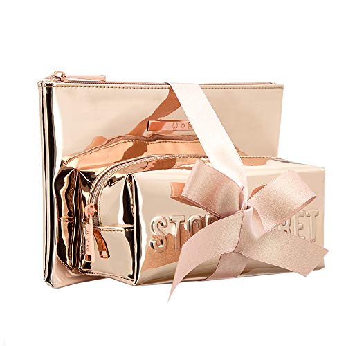 3pcs Zippered Toiletry Bags, U+U Makeup Bags Organizers Waterproof Cosmetic Bags for Women Girls, Glitter Gold