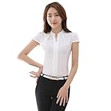 EFINNY Women Office T-Shirt Uniform OL V Neck Henley Blouse Workwear Tops