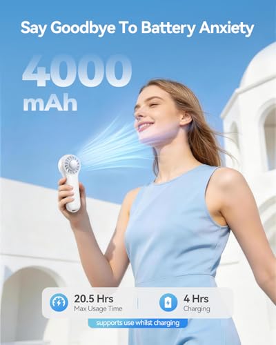 Winwj Hand Fan with Cooling Function, Portable 20000RPM High Speed 20.5 Hours Runtime, 4 Speeds USB Rechargeable Small Fan for Travel