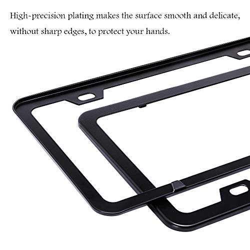 Airisoer License Plate Frame Black Matte Aluminum with Bolts Washer Caps, Car Licenses Plate Covers Holders for US Vehicles, 2 Pcs 2 Holes - Thumbnail 2