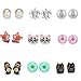 Wholesale Multi colored 9 Set Owl Fox Cat Penguin Tortoise Ball Stud Earrings, Hypoallergenic