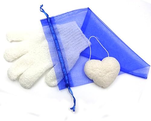 Exfoliating Gloves and Konjac Sponge set -Hammam Exfoliating Glove Premium -Konjac Sponge All Natural Korean Facial Sponge -Blue Gift Set