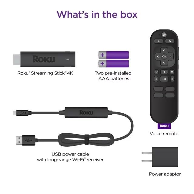 Roku Streaming Stick 4K Streaming Device 4K/HDR/Dolby Vision with Voice Remote and TV Controls
