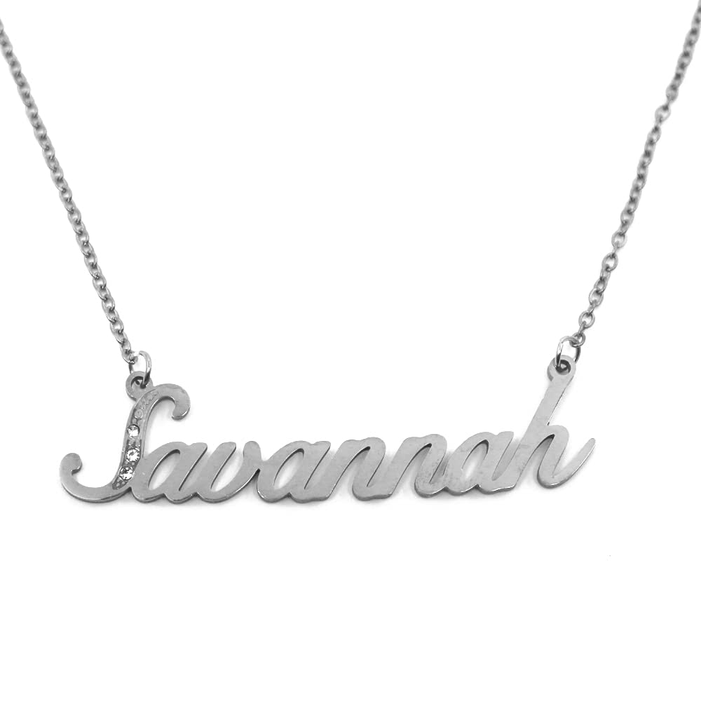 Kigu Name Necklace Savannah - Silver Tone - Custom Name Necklace - Personalised Jewellery for Ladies- Customised Jewellery for Girls- Custom Pendant Savannah